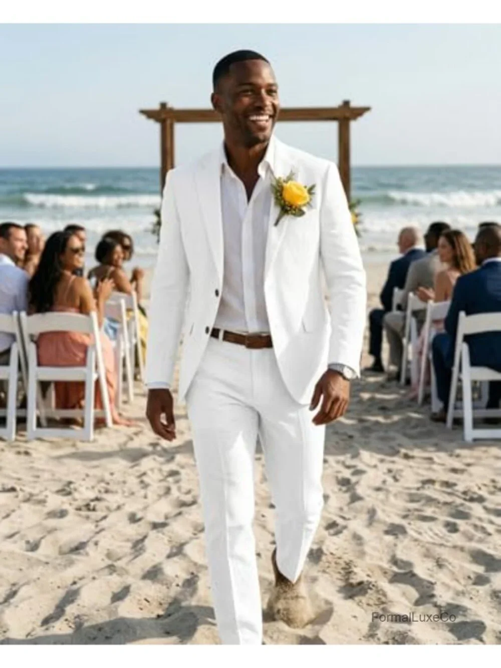 Men's Slim Fit Linen 2 Piece Suit Blazer & Pants Set